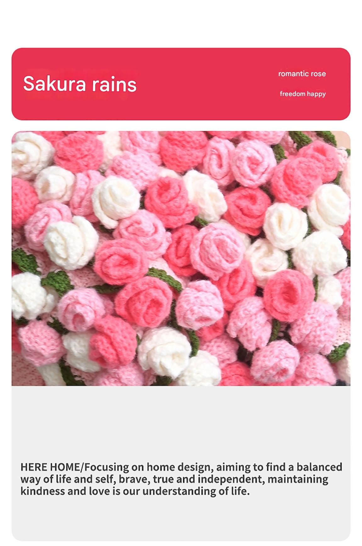 Pink and White Diameter: 160 cm -99 Woven Flowers Handmade Rose Bouquet Knit view 3