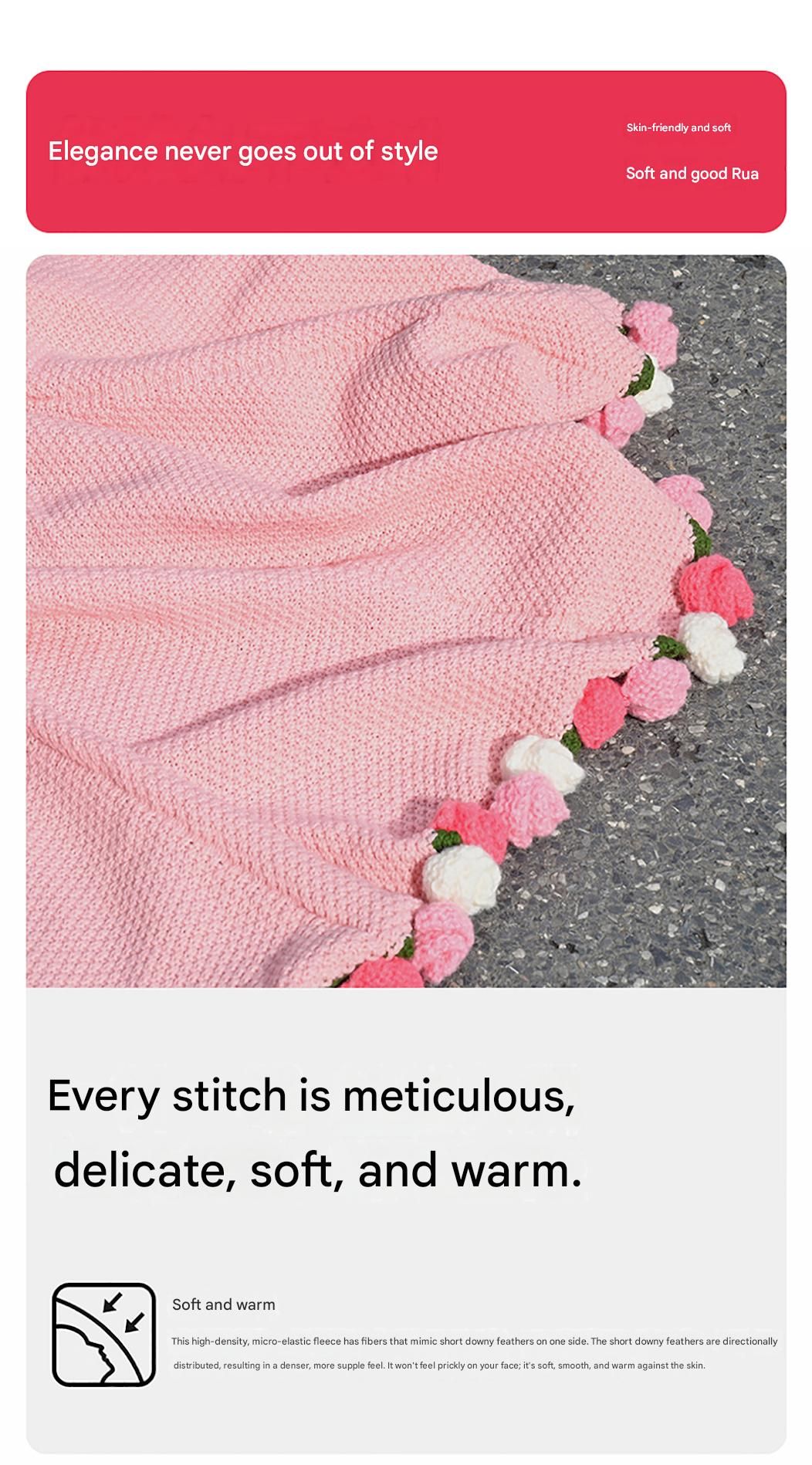 Pink and White Diameter: 160 cm -99 Woven Flowers Handmade Rose Bouquet Knit view 4