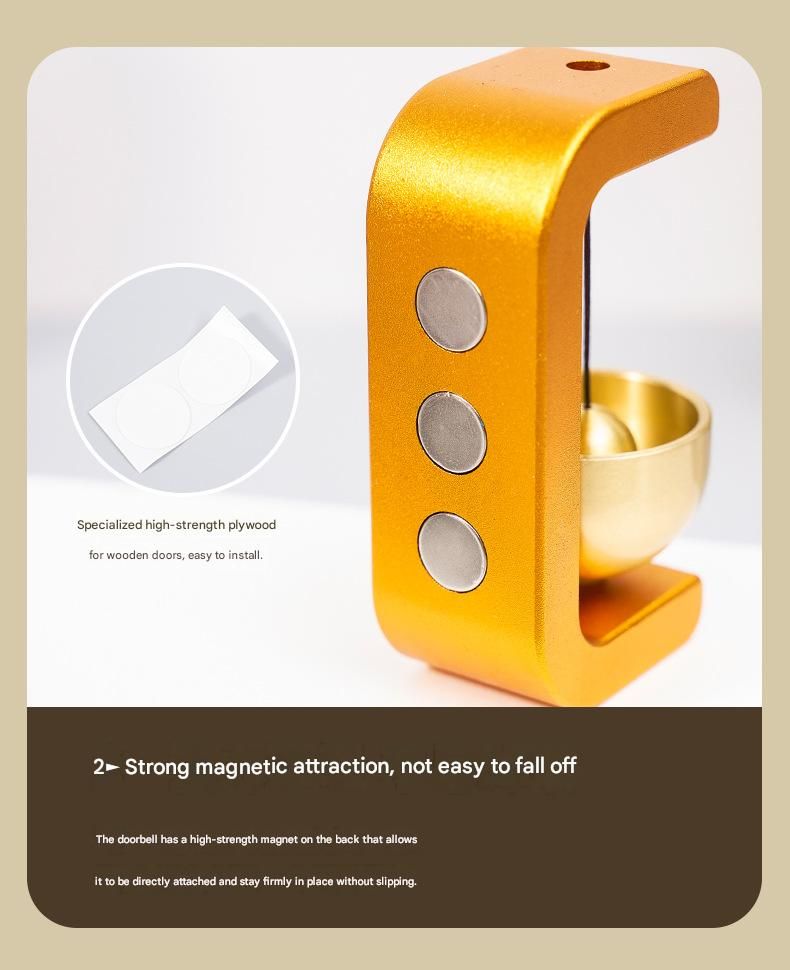 White Magnetic Door Bell Chime - Dopamine Style Brass Bell with Alloy Frame view 9