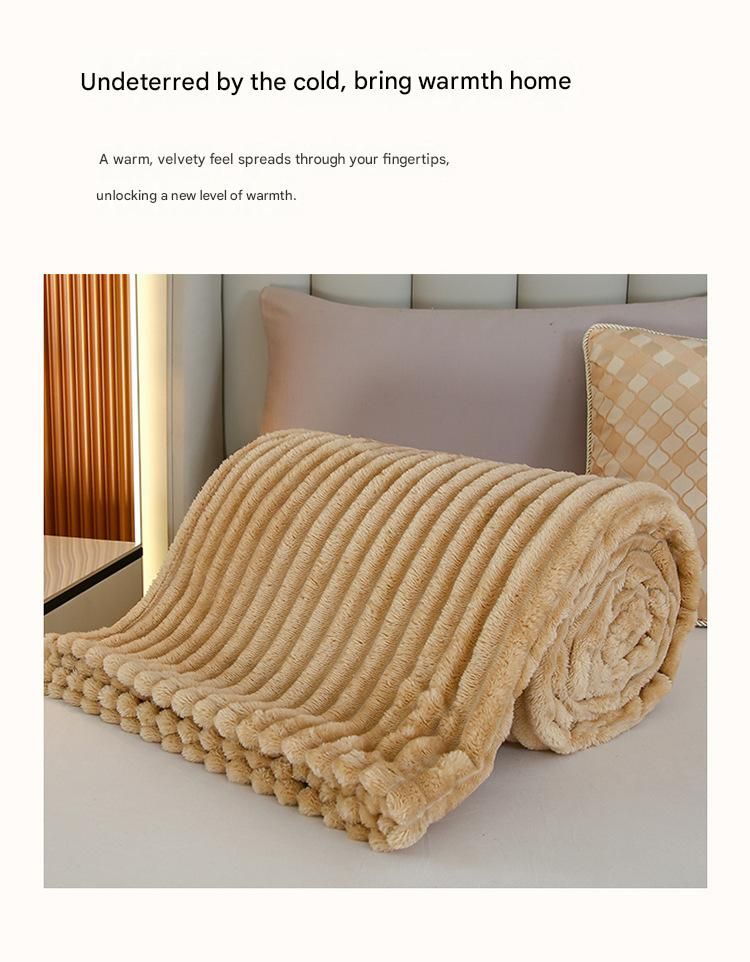 150*200cm Beige Solid Colour Flannel Throw Blanket - Thick Double-Sided Fleece view 4