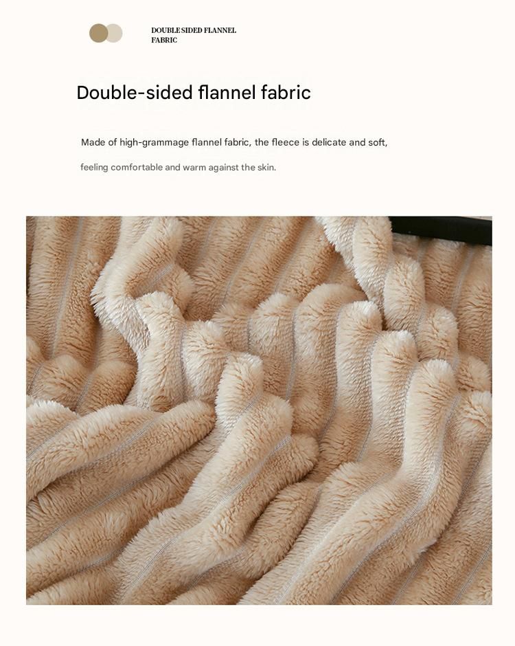 200*230cm Beige Solid Colour Flannel Throw Blanket - Thick Double-Sided Fleece view 5