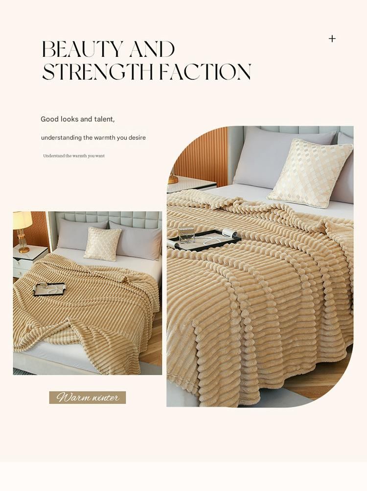100*150cm Light tan Solid Colour Flannel Throw Blanket - Thick Double-Sided view 3