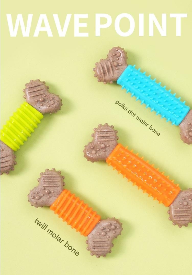 Green Diagonal stripes Durable Dog Chew Toy - TPR Plastic Composite Bone for view 6