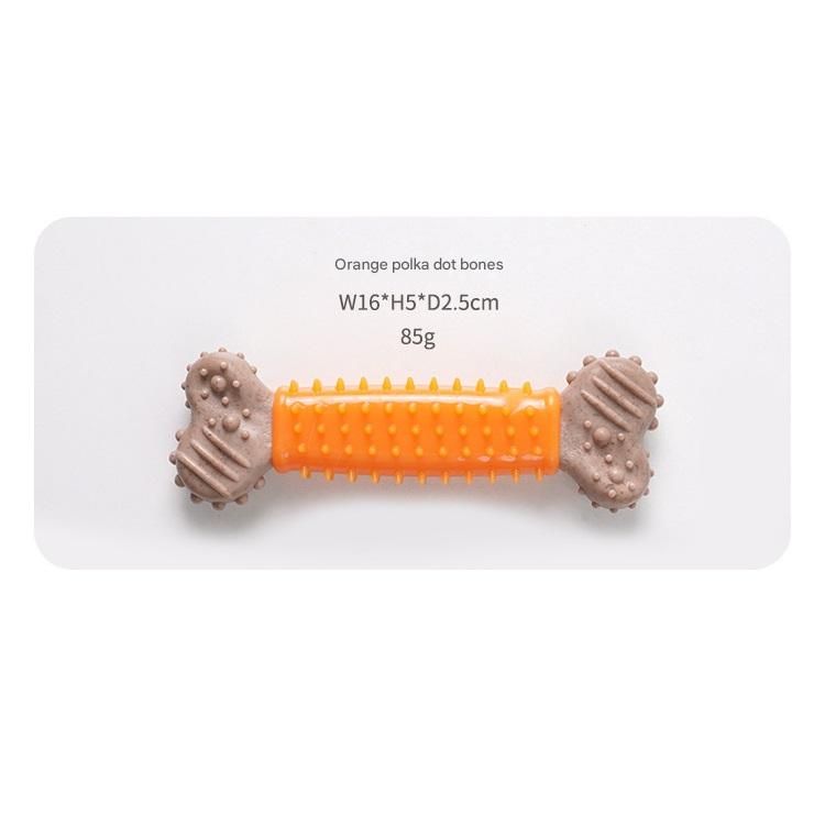 Orange Polka Dot Pattern Durable Dog Chew Toy - TPR Plastic Composite Bone for