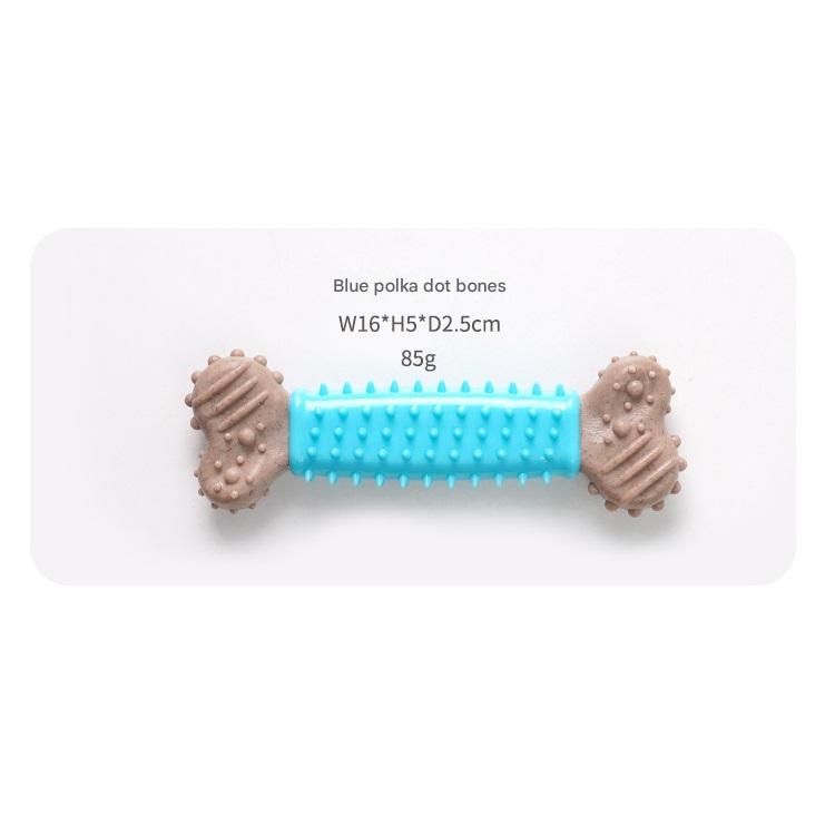 Blue Polka Dot Pattern Durable Dog Chew Toy - TPR Plastic Composite Bone for