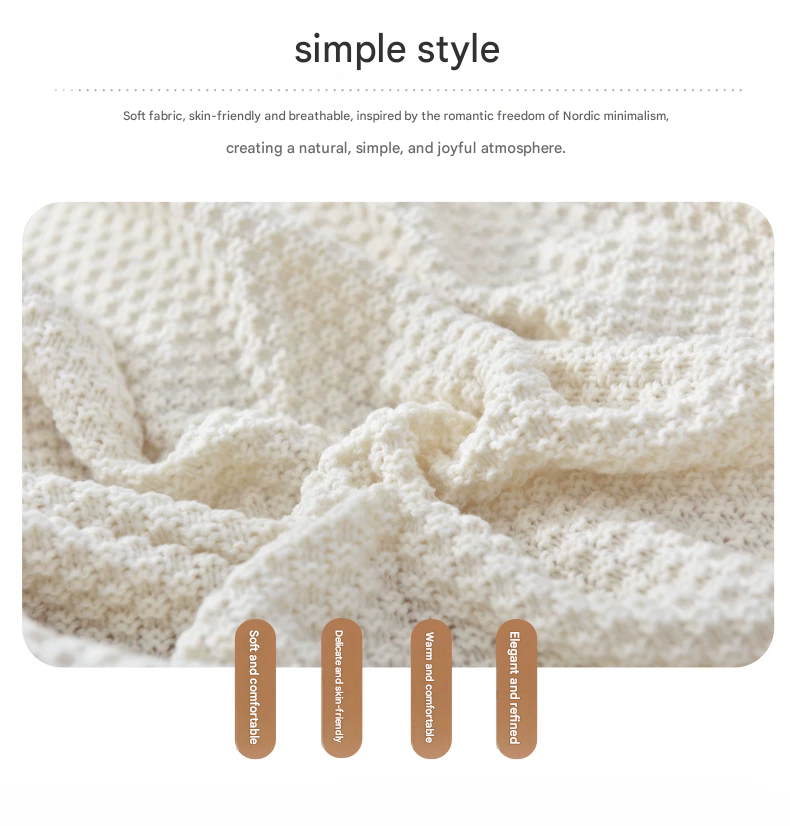 Beige 110*150cm Nordic Style Tassel Knit Throw Blanket - Soft Polyester Sofa view 7