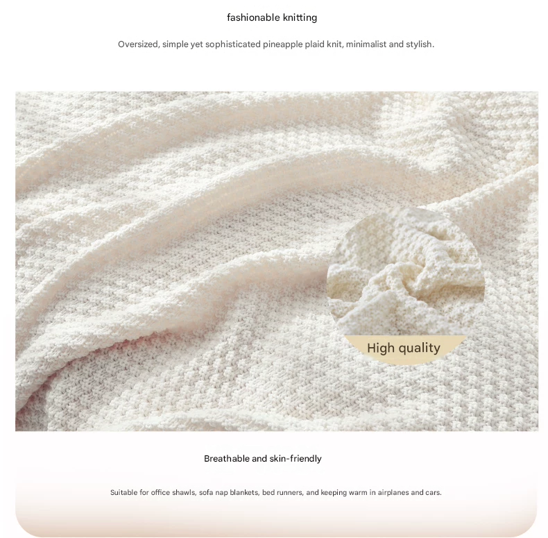 Beige 110*150cm Nordic Style Tassel Knit Throw Blanket - Soft Polyester Sofa view 10