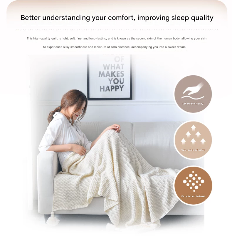 Black 110*150cm Nordic Style Tassel Knit Throw Blanket - Soft Polyester Sofa view 3