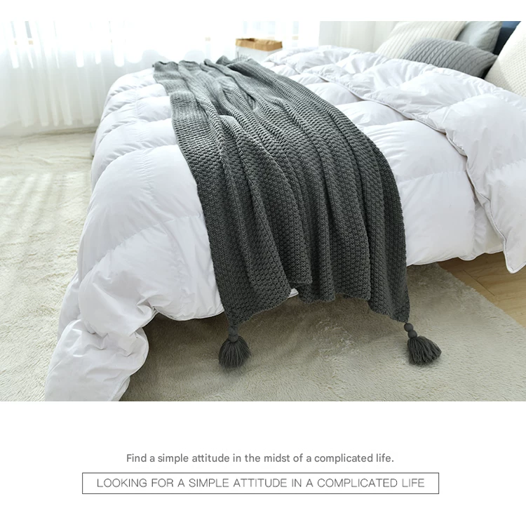 Grey 110*150cm Nordic Style Tassel Knit Throw Blanket - Soft Polyester Sofa view 4