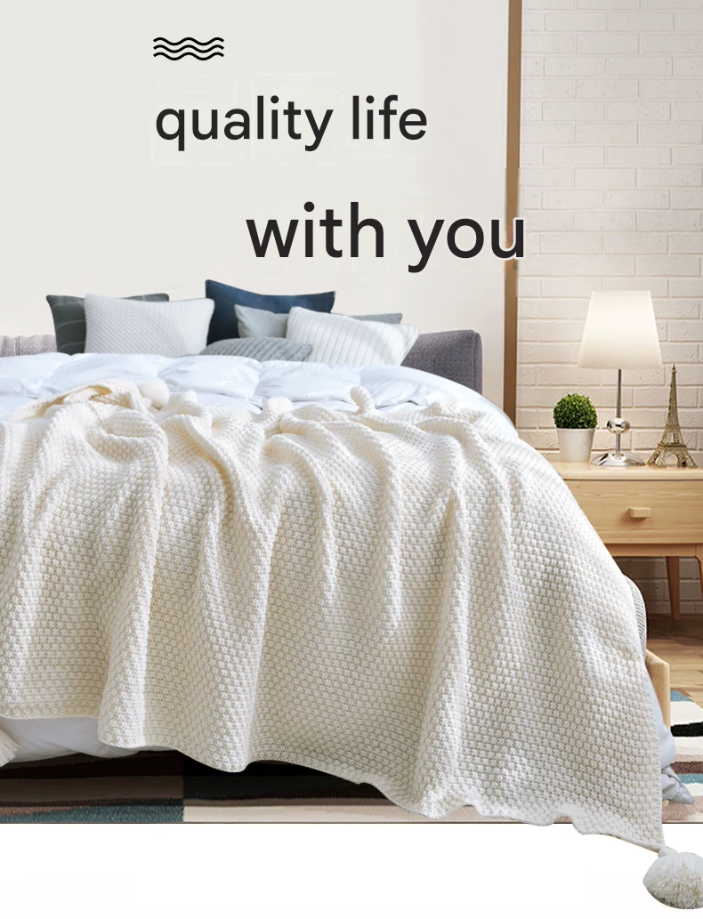Grey 1130*170cm Nordic Style Tassel Knit Throw Blanket - Soft Polyester Sofa view 2