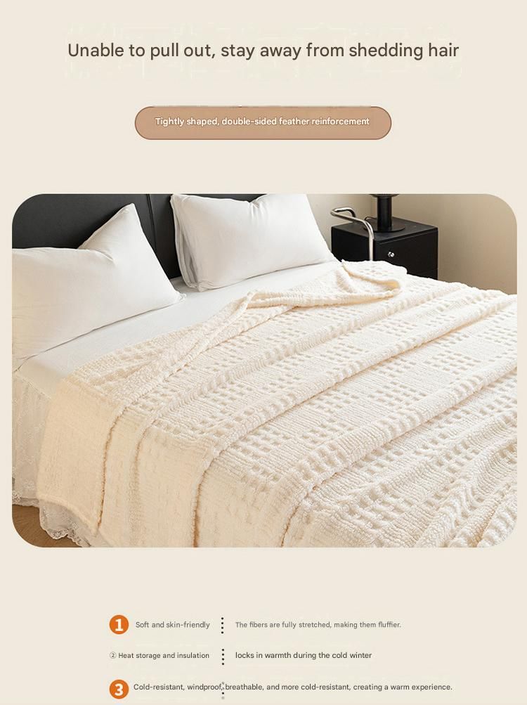 Beige 150*200cm Thickened Double-Sided Plush Waffle Weave Throw Blanket view 9