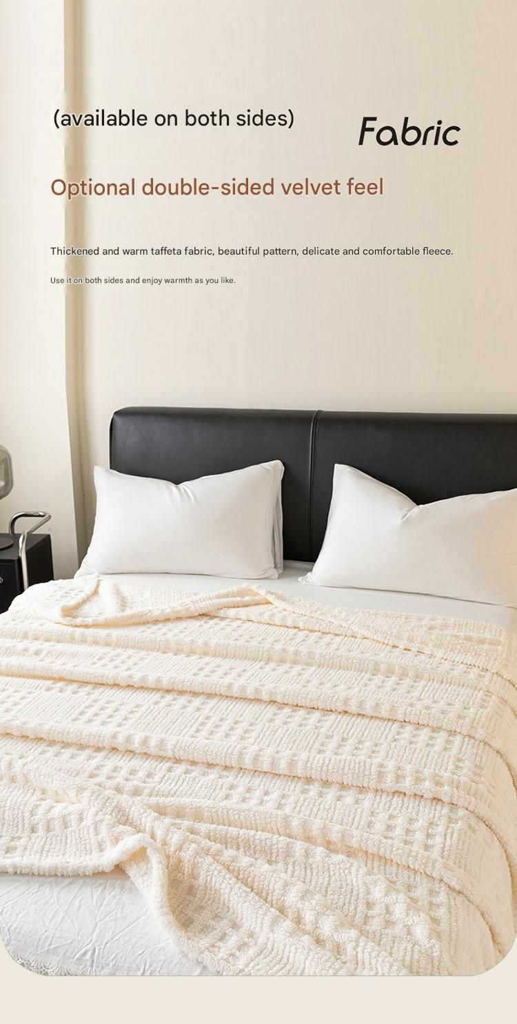 Beige 180*200cm Thickened Double-Sided Plush Waffle Weave Throw Blanket view 4