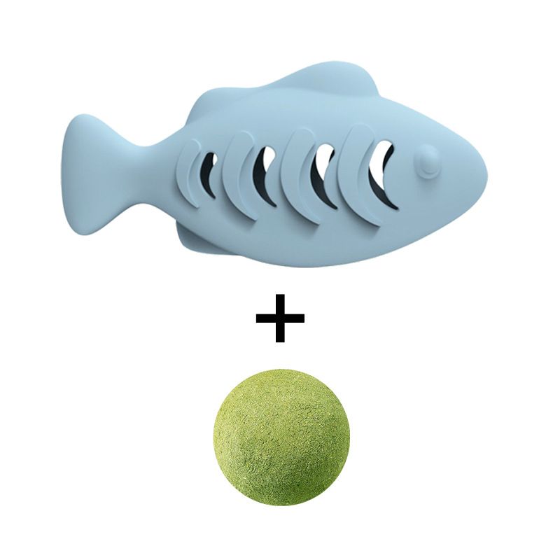 2-piece Blue Fish-Shaped Silicone Cat Toy and Catnip– 3-in-1 Interactive &