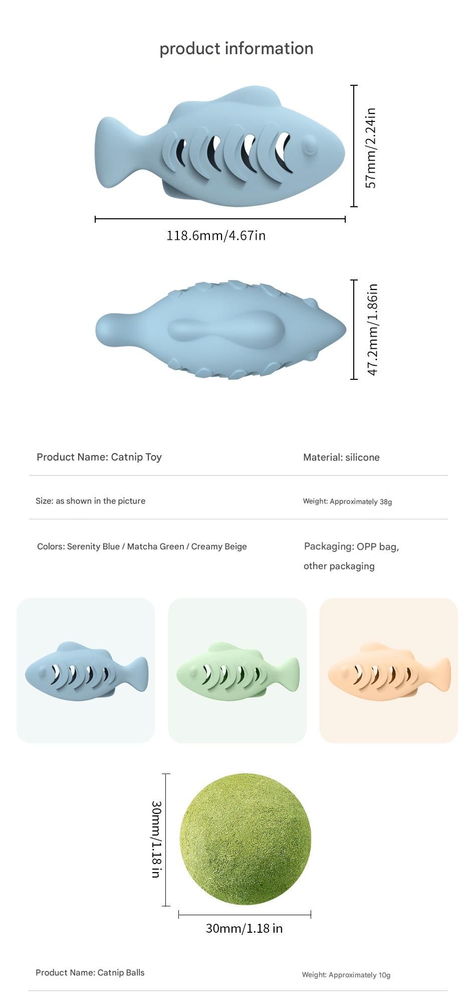 2-piece Blue Fish-Shaped Silicone Cat Toy and Catnip– 3-in-1 Interactive & view 3