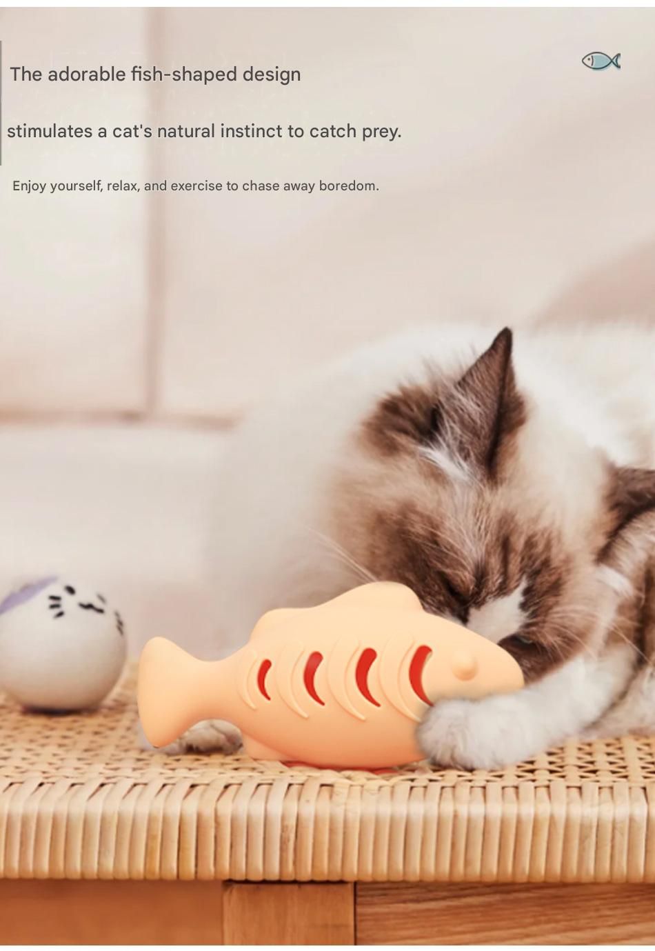 2-piece Blue Fish-Shaped Silicone Cat Toy and Catnip– 3-in-1 Interactive & view 7