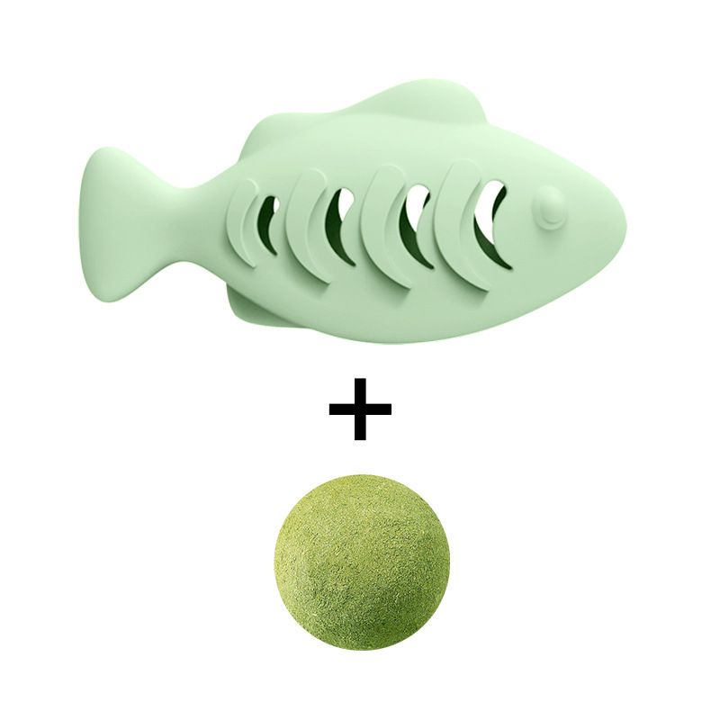 2-piece Green Fish-Shaped Silicone Cat Toy and Catnip– 3-in-1 Interactive &