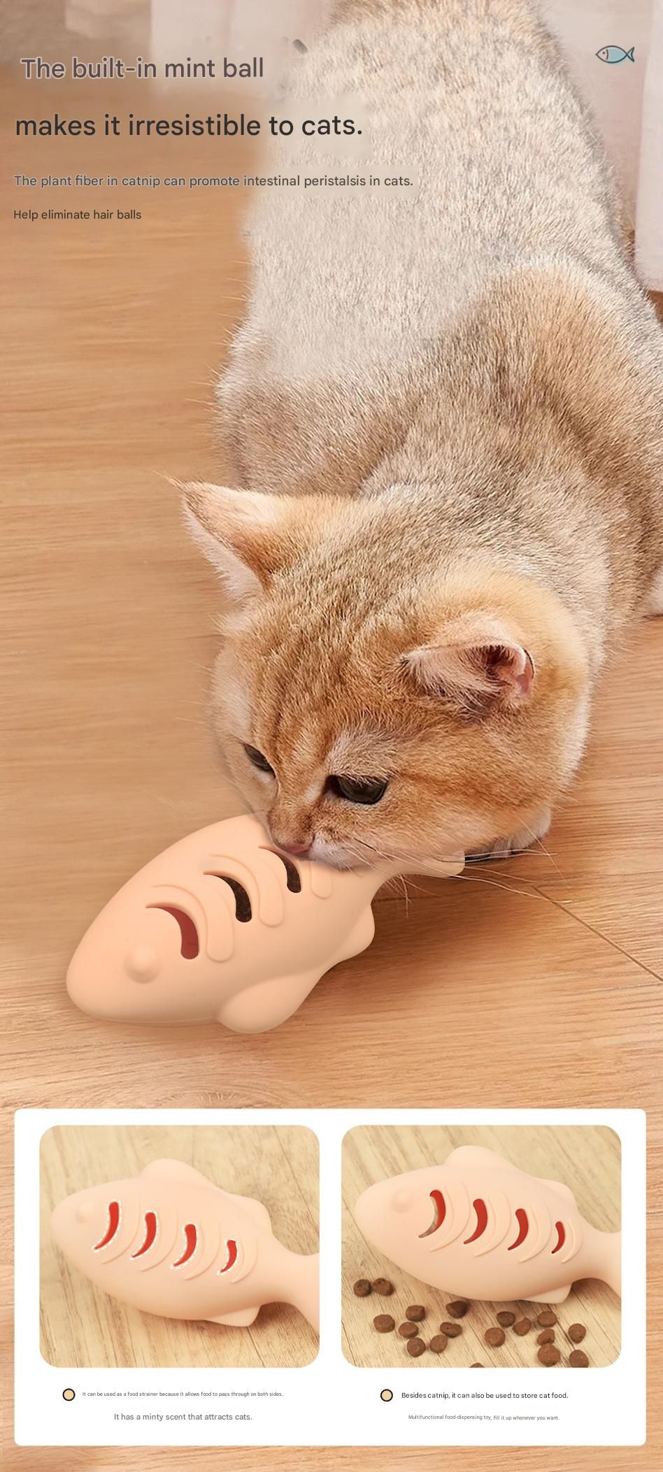 2-piece Green Fish-Shaped Silicone Cat Toy and Catnip– 3-in-1 Interactive & view 6