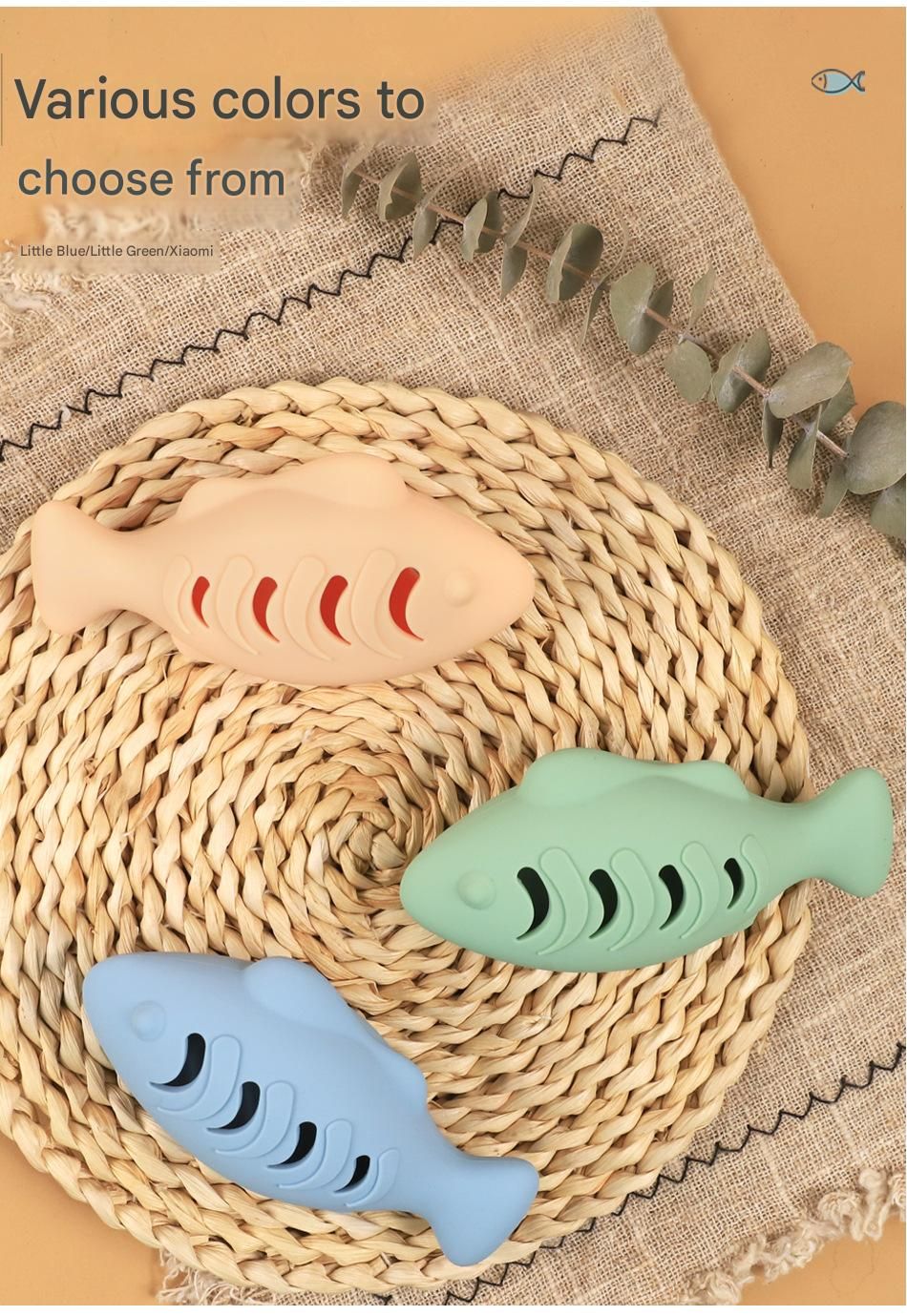 2-piece Green Fish-Shaped Silicone Cat Toy and Catnip– 3-in-1 Interactive & view 9