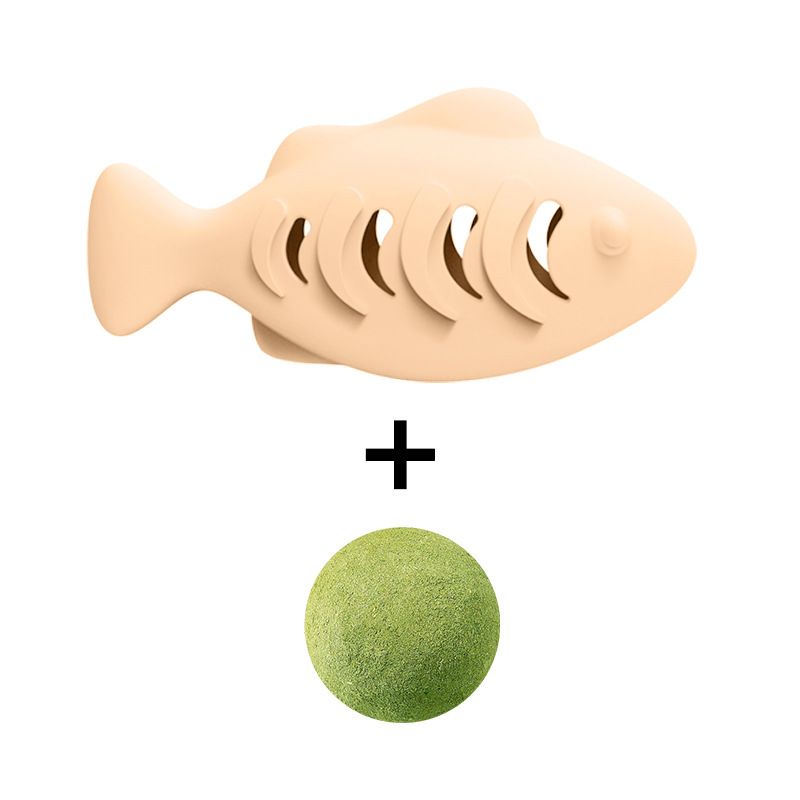 2-piece Cream-colored Fish-Shaped Silicone Cat Toy and Catnip– 3-in-1