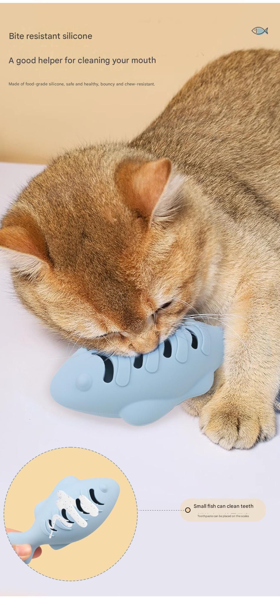 3-piece Blue and Green and Cream-colored Fish-Shaped Silicone Cat Toy and view 5
