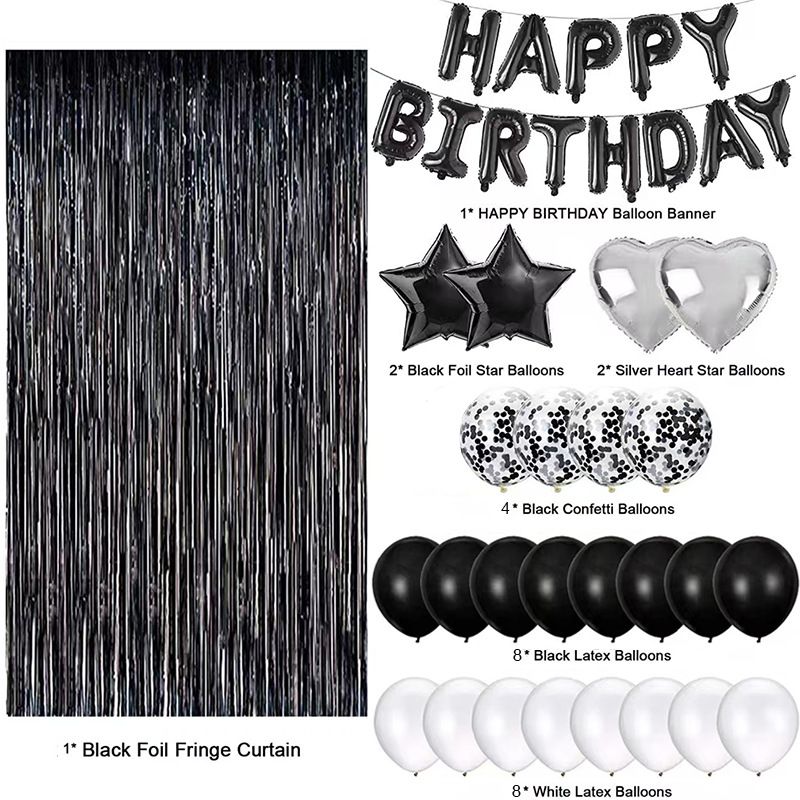 Black and White Premium Foil Balloon Party Kit – Happy Birthday Banner