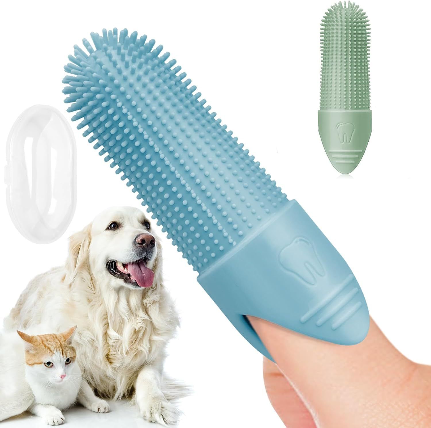 Blue Silicone Pet Finger Toothbrush for Cats and Dogs - Soft Dental Care Brush view 5