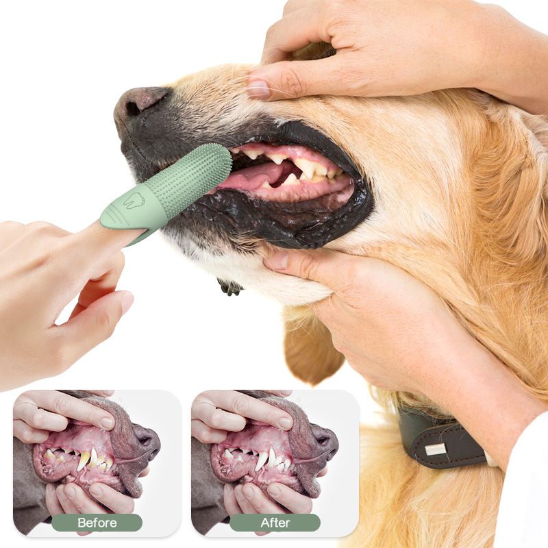 Yellow Silicone Pet Finger Toothbrush for Cats and Dogs - Soft Dental Care view 3