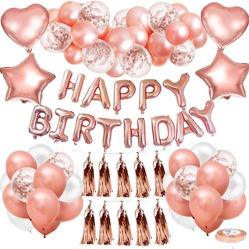 Rose Gold Happy Birthday Balloon Decoration Kit - Foil Letter Balloons