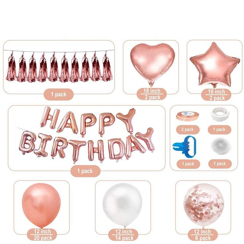 Rose Gold Happy Birthday Balloon Decoration Kit - Foil Letter Balloons view 2