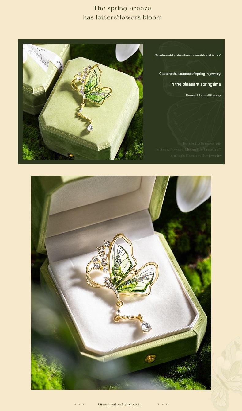 Purple Butterfly Brooch - Green Enamel Crystal Tassel Pin - Elegant Alloy view 6