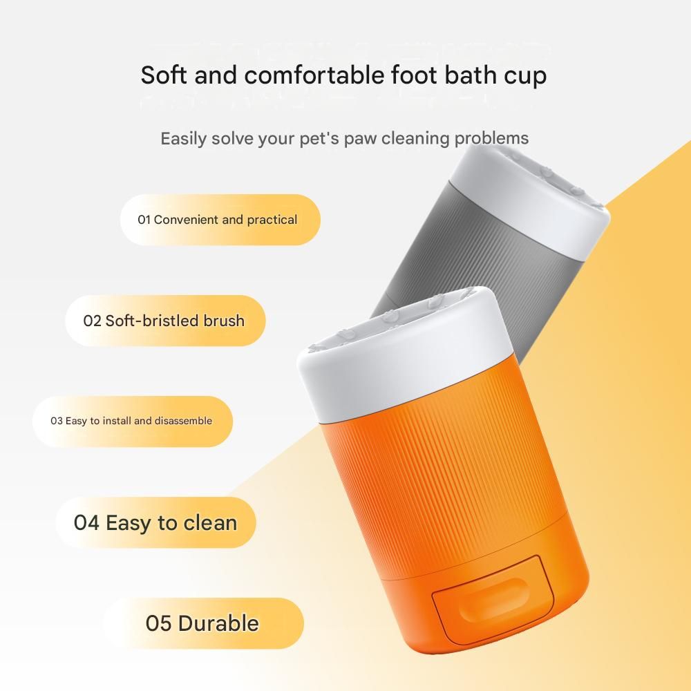 Orange Pet Paw Cleaner Cup - Portable Dog Foot Washer with Soft Silicone view 2