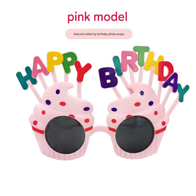Pink Novelty Birthday Glasses - Fun Cake Design Party Props - Durable Plastic