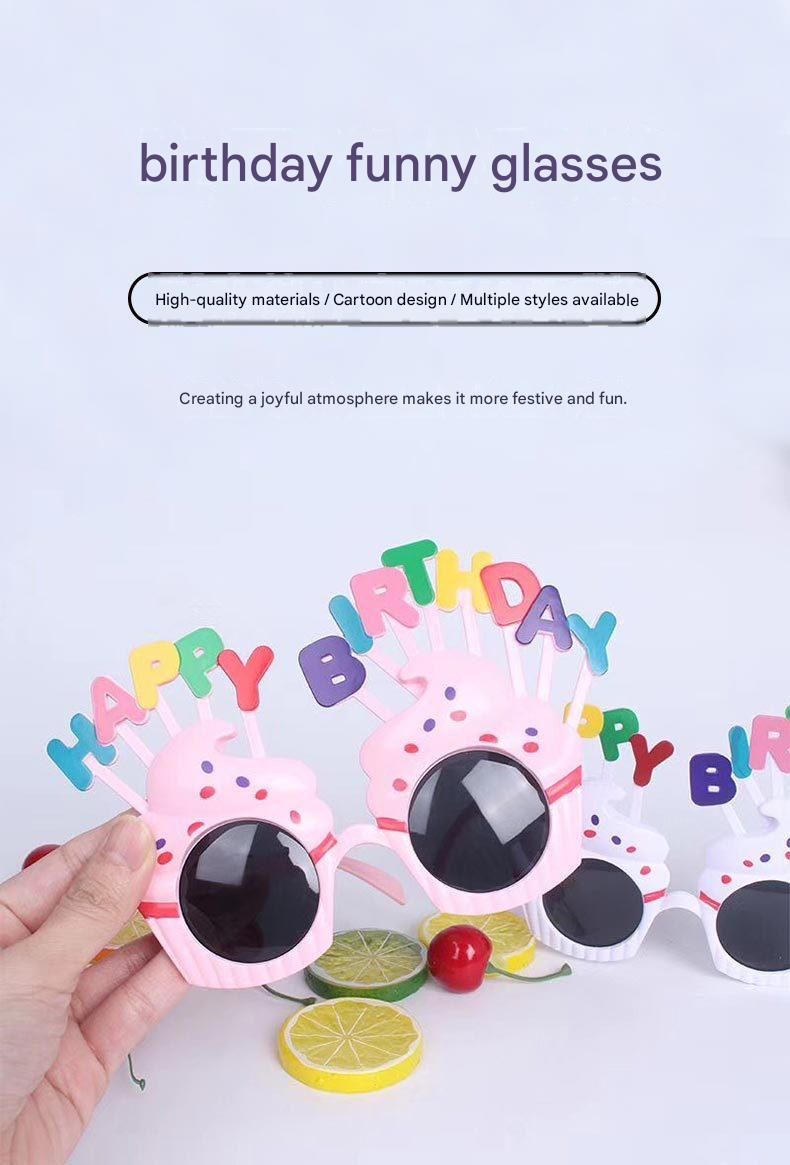 Blue Novelty Birthday Glasses - Fun Cake Design Party Props - Durable Plastic view 2
