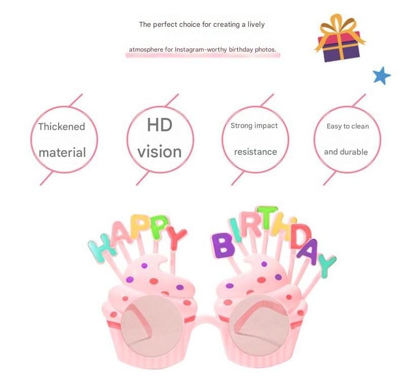 Red Pink Novelty Birthday Glasses - Fun Cake Design Party Props - Durable Plastic view 3