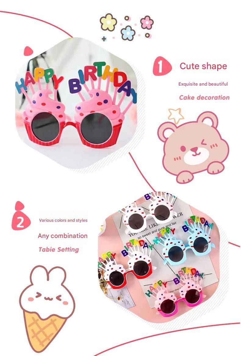 Red Pink Novelty Birthday Glasses - Fun Cake Design Party Props - Durable Plastic view 4