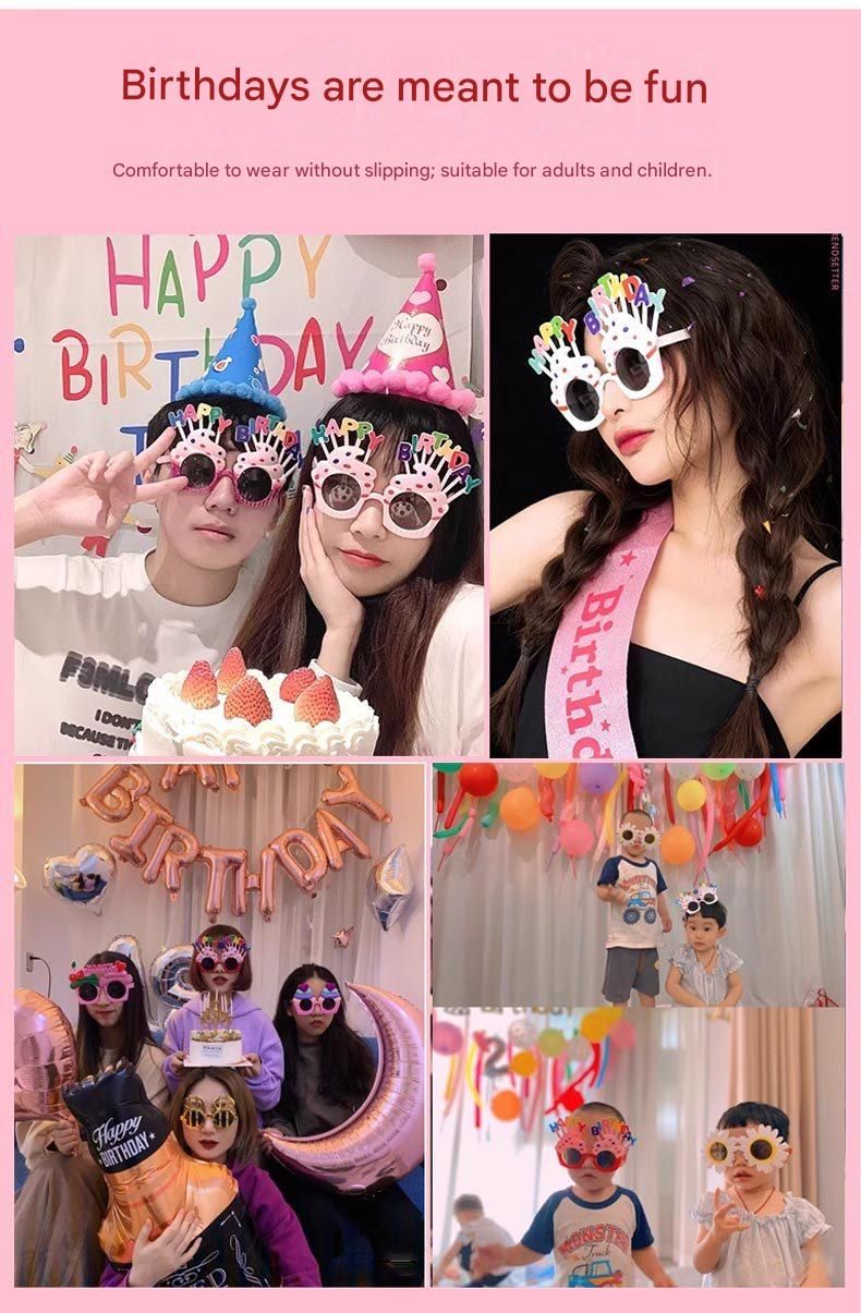 Red Pink Novelty Birthday Glasses - Fun Cake Design Party Props - Durable Plastic view 6