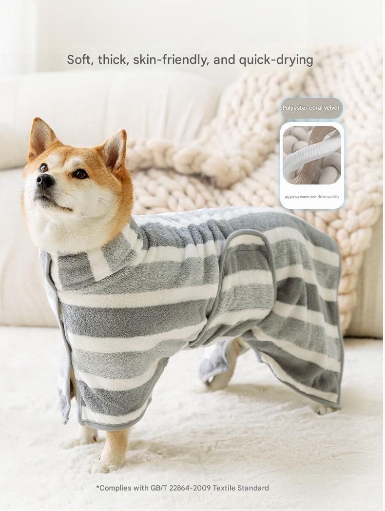 Grey and White XS Size Super Absorbent Dog Bathrobe – Quick-Dry Coral Fleece view 2