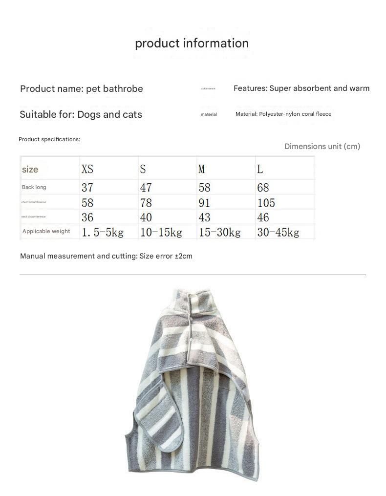 Grey and White S Size Super Absorbent Dog Bathrobe – Quick-Dry Coral Fleece view 3