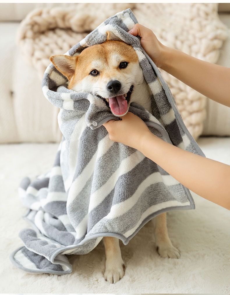 Grey and White S Size Super Absorbent Dog Bathrobe – Quick-Dry Coral Fleece view 5