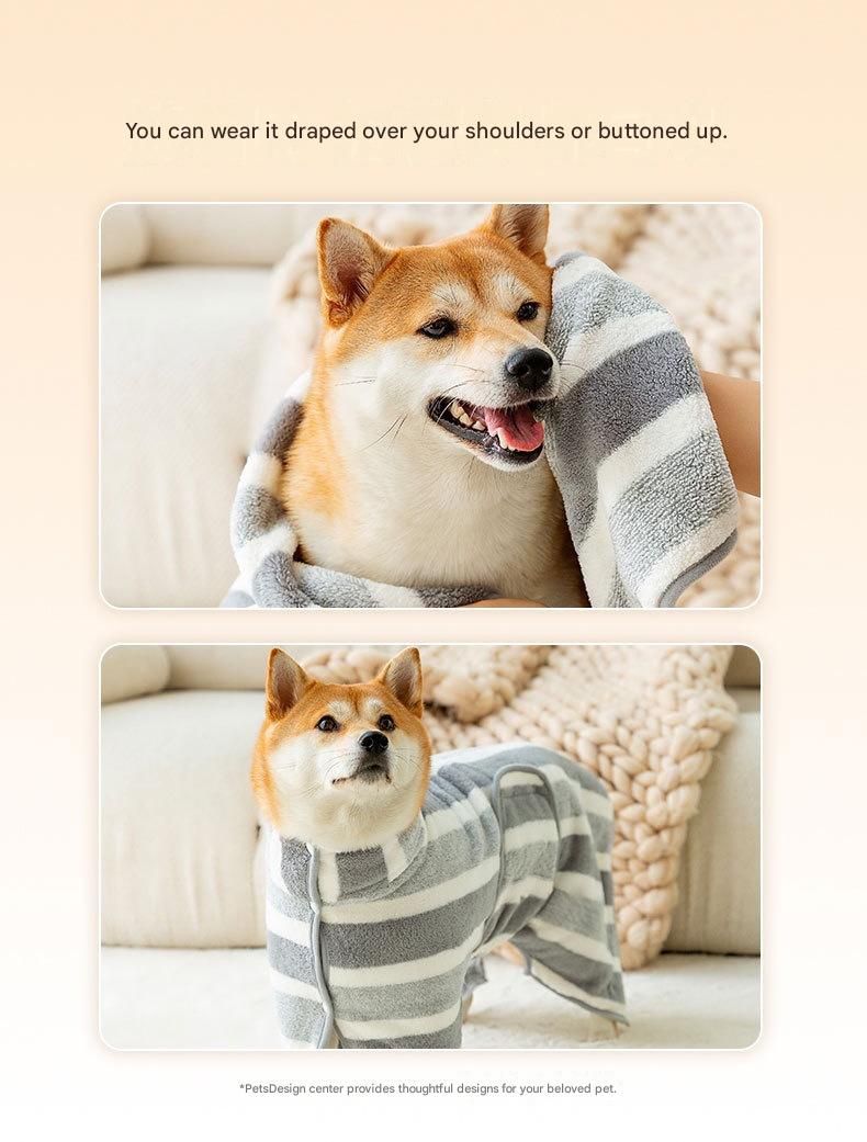 Grey and White S Size Super Absorbent Dog Bathrobe – Quick-Dry Coral Fleece view 11