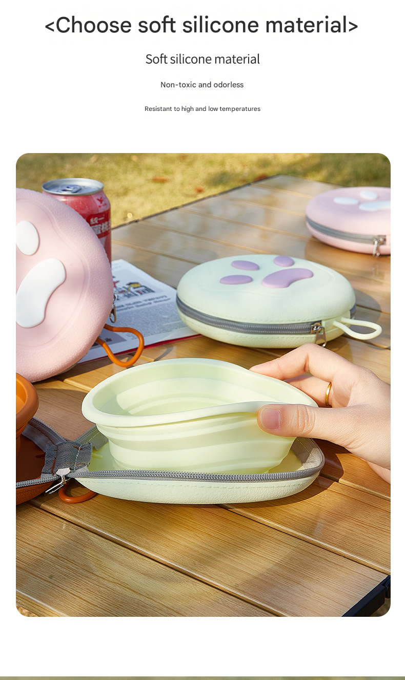 Light Yellow Portable Collapsible Silicone Pet Bowl - Food Grade Silicone view 7