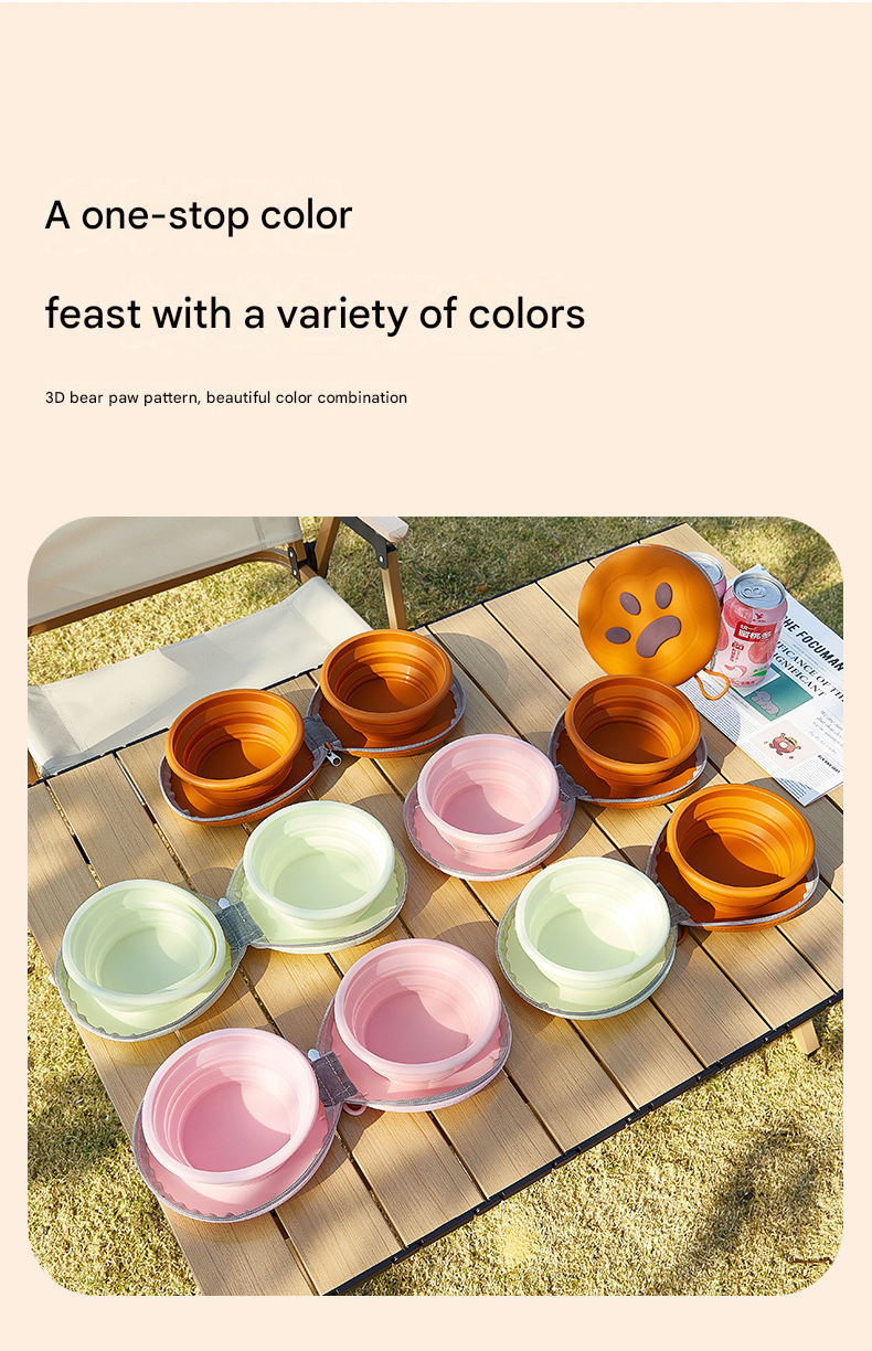 Light Yellow Portable Collapsible Silicone Pet Bowl - Food Grade Silicone view 9