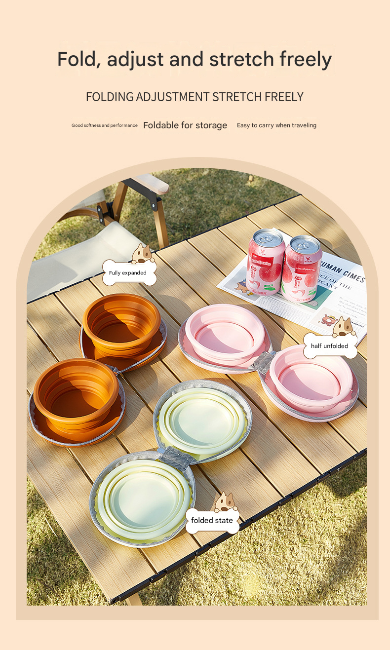 Brown Portable Collapsible Silicone Pet Bowl - Food Grade Silicone - Dual Bowl view 4