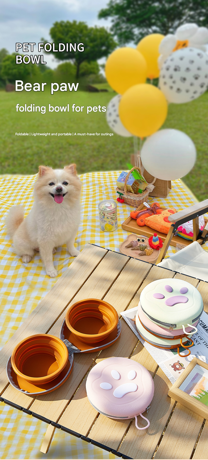 Brown and Pink Portable Collapsible Silicone Pet Bowl - Food Grade Silicone view 2