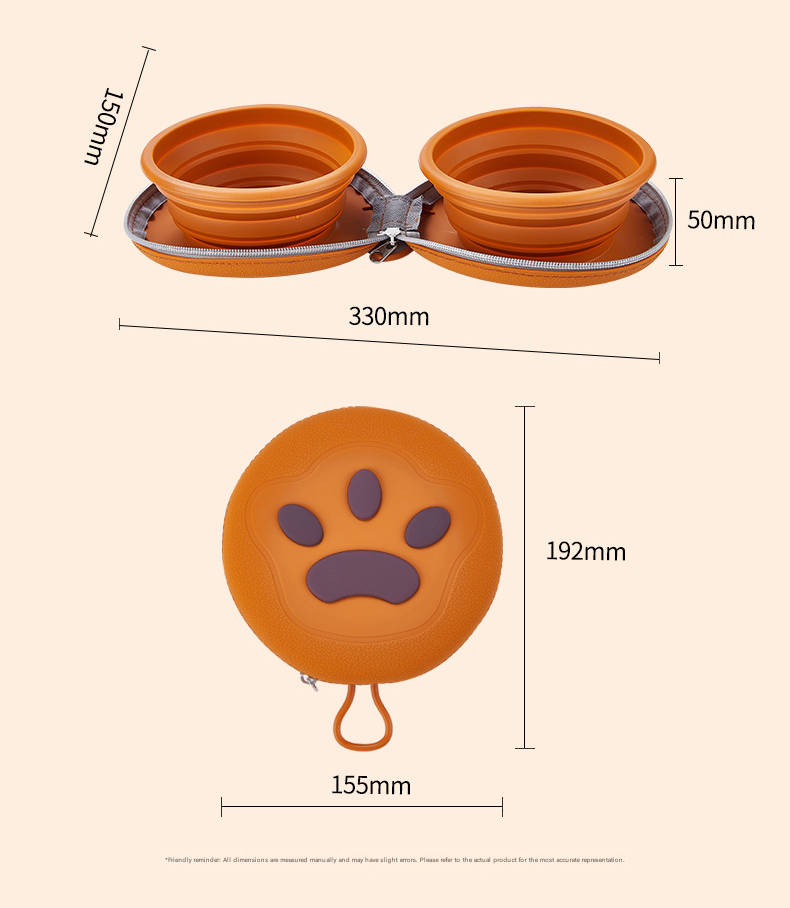 Brown and Yellow Portable Collapsible Silicone Pet Bowl - Food Grade Silicone view 11