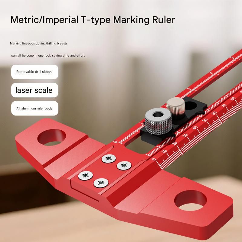 Red Multifunctional T-Square Ruler 0-300mm - Aluminium Alloy with Laser view 2