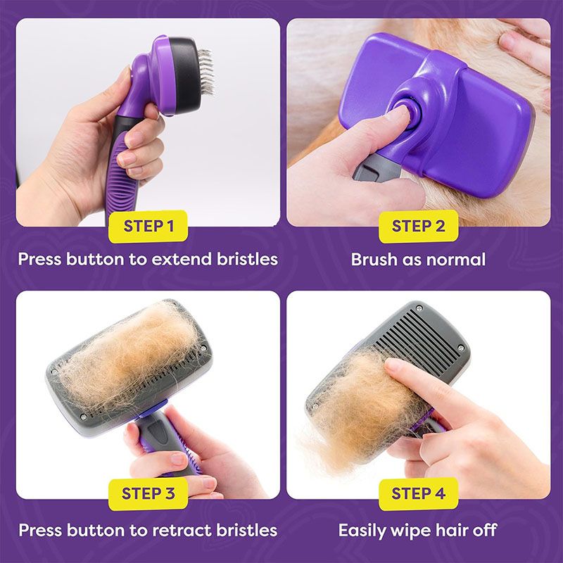 Blue Pet Grooming Brush - Large Self-Cleaning Deshedding Tool for Cats and Dogs view 5