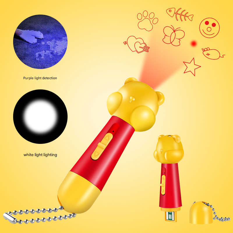 Yellow Bear Laser Cat Toy Set - 2 Piece USB Rechargeable Multi Pattern Laser