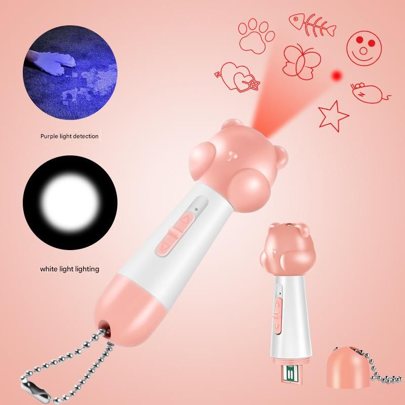 Pink Bear Laser Cat Toy Set - 2 Piece USB Rechargeable Multi Pattern Laser