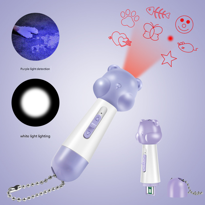 Purple Bear Laser Cat Toy Set - 2 Piece USB Rechargeable Multi Pattern Laser